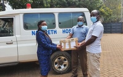 Chinese members of the Geneva Agape Foundation in 2020 Archive: China, donated medical masks against Covid to the Nazareth Hospital in Nairobi/Kenya.